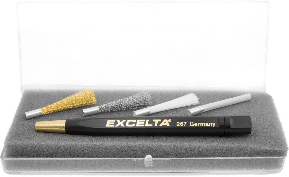 Excelta 262 Scratch Brush Kit with Brass, Steel, Nylon, Fiberglass Brush Refills & Plastic Handle, 4.75" OAL