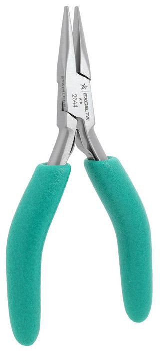 Excelta 2644 ESD-Safe Small Chain Nose Stainless Steel Pliers with Smooth Jaw & TealShield™ Cushion Grip Handles, 4.75" OAL