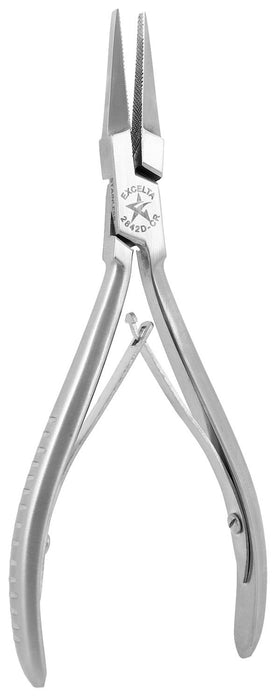 Excelta 2842D-CR Cleanroom-Safe Medium Flat Nose Stainless Steel Pliers with Serrated Jaw, 5.75" OAL