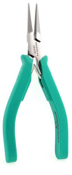 Excelta 2842D ESD-Safe Medium Flat Nose Stainless Steel Pliers with Serrated Jaw & Ergonomic Grips, 5.75" OAL