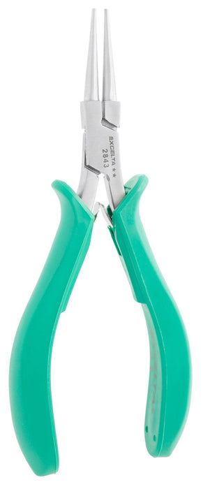 Excelta 2843 ESD-Safe Medium Round Nose Stainless Steel Forming Component Lead Pliers with Smooth Jaw Molded Grips, 5.75" OAL