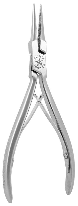 Excelta 2847D-CR Cleanroom-Safe Medium Needle Nose Stainless Steel Pliers with Serrated Jaw & Dual Leaf Springs Handles, 5.75" OAL