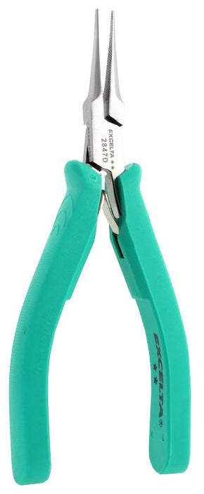 Excelta 2847D ESD-Safe Medium Tapered Needle Nose Stainless Steel Pliers with Serrated Jaw & TealShield™ Molded Grip Handles, 5.75" OAL