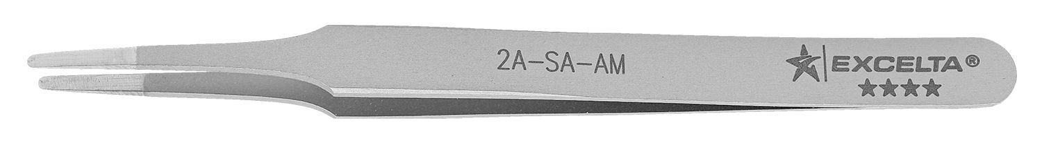 Excelta 2A-SA-AM Antimicrobial Neverust® Stainless Steel SMD Tweezer with Straight, Flat, Tapered, Pointed, 0.059" Wide Tips