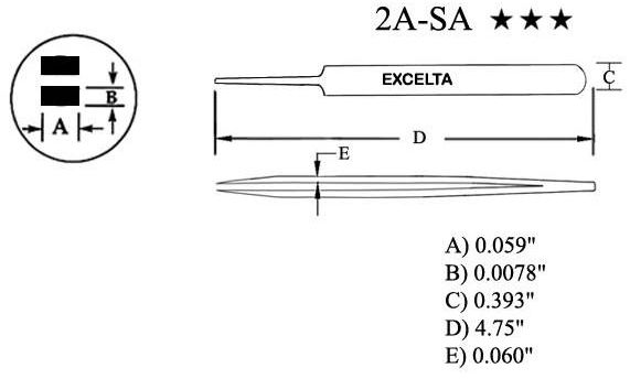 Excelta 2A-SA-MP Precision SMD Neverust® Stainless Steel Tweezers with Mirror Polished & Straight, Tapered, Flat, Rounded Tips