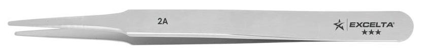 Excelta 2A Swiss-Made Carbon Steel Tweezer with Tapered, Straight, Flat Point Tips, 4.75" OAL