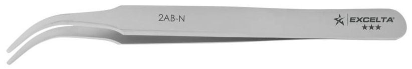 Excelta 2AB-N Nickel Silver SMD Tweezer with 43° Curved, Flat, Tapered, Pointed, 0.059" Wide Tips