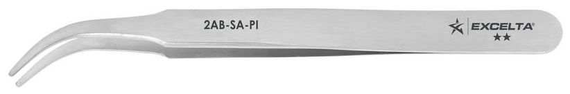 Excelta 2AB-SA-PI Stainless Steel SMD Tweezer with 43° Curved, Flat, Tapered, Pointed Tips