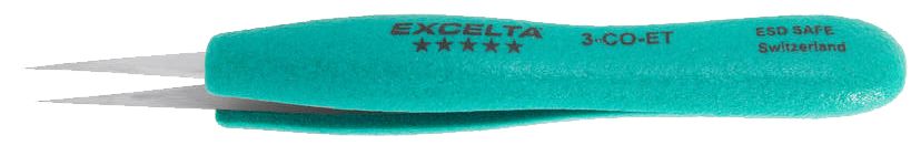 Excelta 3-CO-ET ESD-Safe Cobaltima® Tweezer with Ergo-Tweeze® Handle & Straight, Very Fine, Pointed, 0.003" Wide Tips