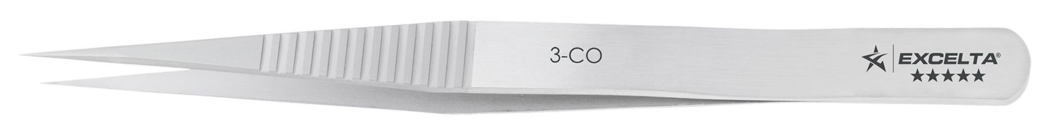 Excelta 3-CO Swiss-Made Cobalt Steel Tweezer with Straight, Extreme Precision Very Fine Point Tips, 4.75" OAL