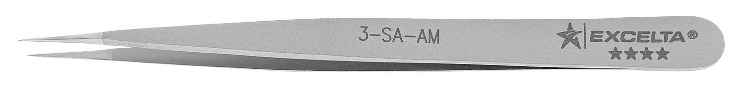 Excelta 3-SA-AM Antimicrobial Neverust® Stainless Steel Tweezer with Straight, Very Fine, Pointed Tips