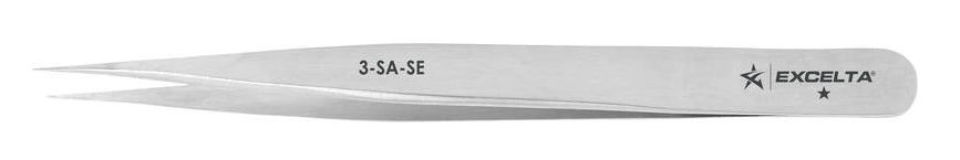 Excelta 3-SA-SE Economy Stainless Steel Tweezer with Straight, Very Fine Point Tips, 4.75" OAL