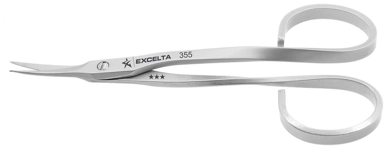 Excelta 355 Medical-Grade Stainless Steel Scissors with Tapered Angled, Extra-Fine, Sharp Pointed Relieved Blades, 3.933" OAL