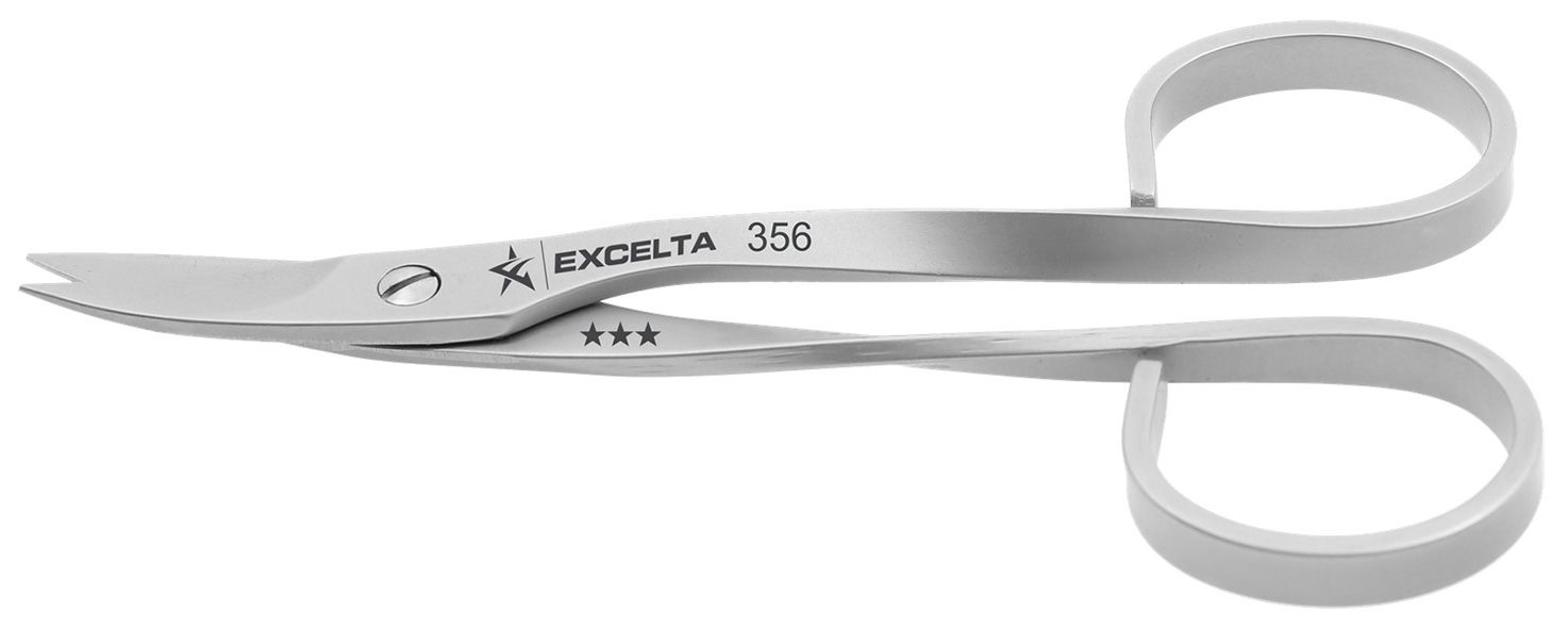 Excelta 356 Medical-Grade Stainless Steel Scissors with Curved Flat, Fine, Sharp Pointed Blades, 4.027" OAL