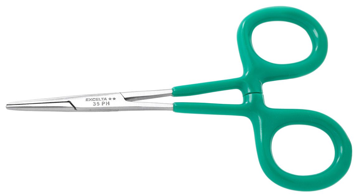 Excelta 35PH Stainless Steel Locking Hemostat with Vinyl Coated Handles & Straight, Serrated Jaw, 5.0" OAL