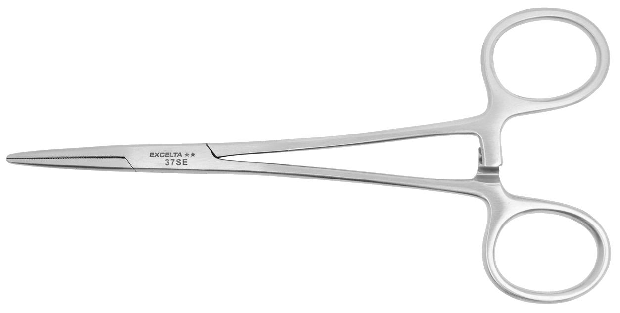 Excelta 37-SE Cleanroom-Safe Stainless Steel Locking Hemostat with Straight, Serrated Jaw, 6.0" OAL