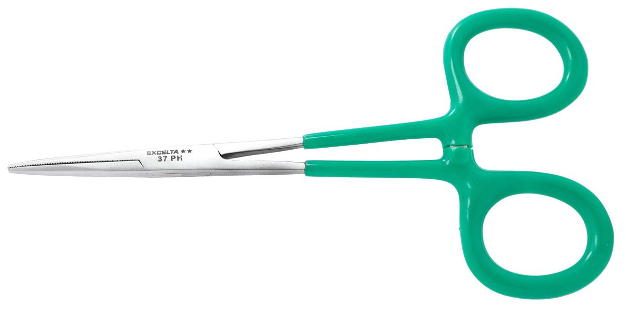 Excelta 37PH Stainless Steel Locking Hemostat with Vinyl Coated Handles & Straight, Serrated Jaw, 6.0" OAL