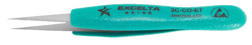 Excelta 3C-CO-ET ESD-Safe Cobaltima® Tweezer with Ergo-Tweeze® Handle & Straight, Very Fine, Pointed, 0.003" Wide Tips