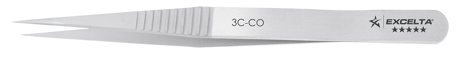 Excelta 3C-CO Swiss-Made ESD-Safe Cobalt Steel Tweezer with Ergo-Tweeze® Handle & Straight, Very Fine Point Tips, 4.75" OAL