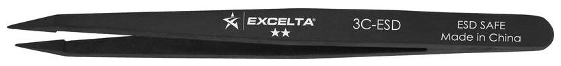 Excelta 3C-ESD ESD-Safe Conductive Plastic Tweezer with Straight, Sharp, Very Fine, Pointed Tips