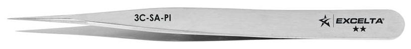 Excelta 3C-SA-PI Italian-Made Anti-Magnetic Stainless Steel Tweezer with Very Fine Point Tips, 4.25" OAL