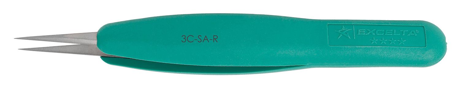 Excelta 3C-SA-R ESD-Safe, Cleanroom-Safe Neverust® Stainless Steel Tweezer with ErgoTweeze® Handle & Straight, Very Fine, Pointed Tips