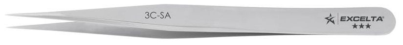 Excelta 3C-SA Swiss-Made Neverust® Anti-Magnetic Stainless Steel Tweezer with Straight, Very Fine Point Tips, 4.25" OAL