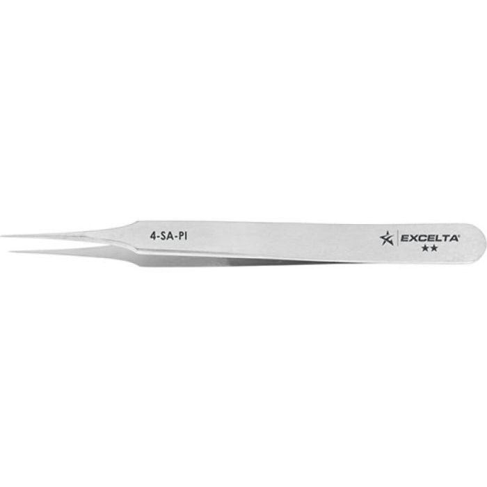 Excelta 4-SA-PI Italian-Made Anti-Magnetic Stainless Steel Tweezer with Straight, Tapered, Ultra Fine Point Tips, 4.25" OAL