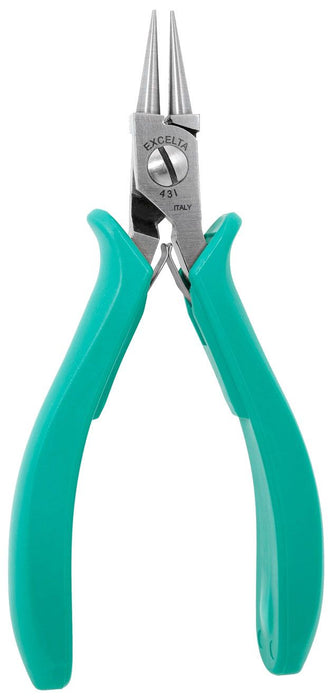 Excelta 43I ESD-Safe Small Head Round Nose Stainless Steel Pliers with Smooth Jaw & TealShield™ Molded Grip Handles, 5.5" OAL