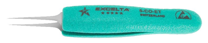 Excelta 5-CO-ET ESD-Safe Cobaltima® Tweezer with Ergo-Tweeze® Handle & Straight, Ultra-Fine, Tapered, Pointed, 0.002" Wide Tips