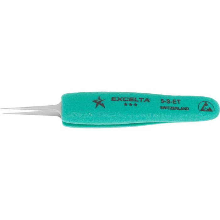 Excelta 5-S-ET ESD-Safe Stainless Steel Tweezer with Ergo Grips & Tapered Tips