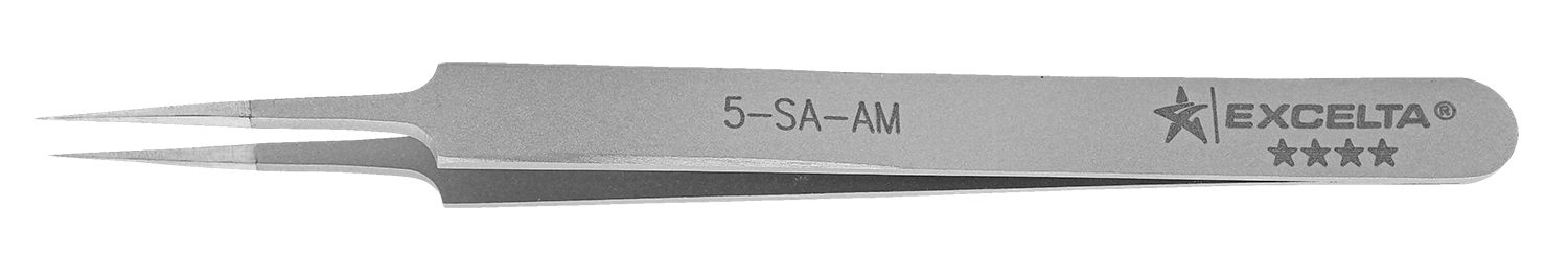 Excelta 5-SA-AM Antimicrobial Neverust® Stainless Steel Tweezer with Straight, Ultra Fine, Tapered, Pointed Tips