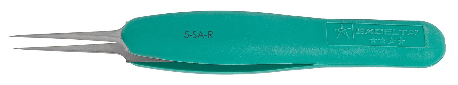 Excelta 5-SA-R Cleanroom-Safe Stainless Steel Tweezer with Ergo-Tweeze® Handle & Straight, Ultra Fine, Tapered, Pointed Tips