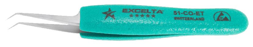 Excelta 51-CO-ET ESD-Safe Cobaltima® Tweezer with Ergo-Tweeze® Handle & 45° Angled, Micro, Very Fine, Pointed, 0.002" Wide Tips