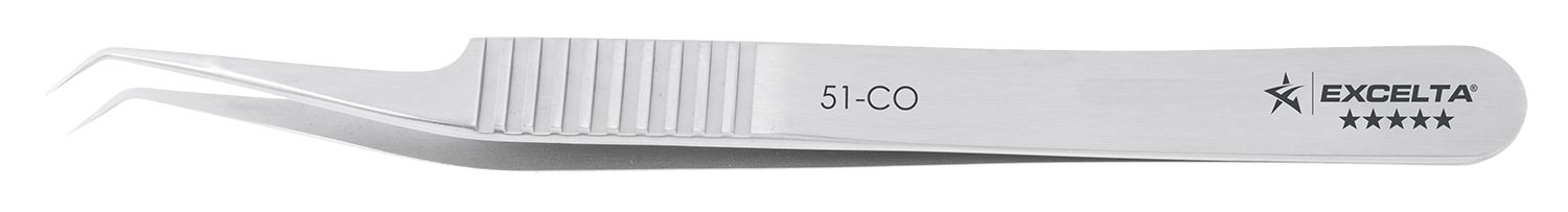 Excelta 51-CO Swiss-Made Cobalt Steel Tweezer with 45° Angulated Very Fine Point Tips, 4.5" OAL