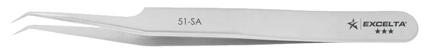 Excelta 51-SA Swiss-Made Neverust® Anti-Magnetic Stainless Steel Tweezer with 45° Angulated Very Fine Point Tips, 4.5" OAL