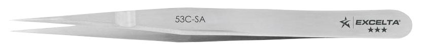 Excelta 53C-SA Neverust® Stainless Steel Anti-Crush Tweezer with Straight, Very Fine, Pointed Tips