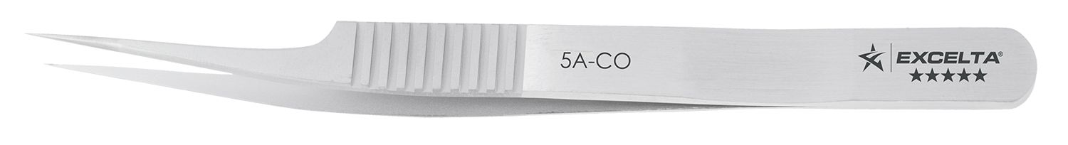 Excelta 5A-CO Swiss-Made Cobalt Steel Tweezer with 10°, Offset Extreme Precision, Ultra Fine Point Tips, 4.5" OAL