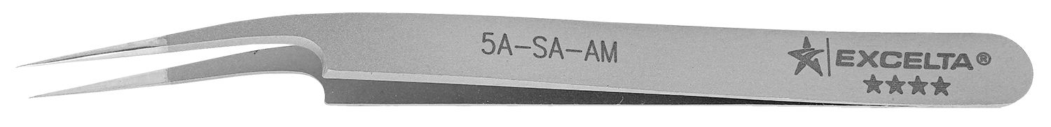 Excelta 5A-SA-AM Antimicrobial Neverust® Stainless Steel Tweezer with 10° Offset, Ultra Fine, Pointed Tips