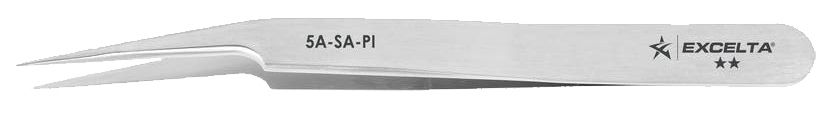 Excelta 5A-SA-PI Italian-Made Anti-Magnetic Stainless Steel Tweezer with 10° Offset Ultra Tapered Fine Point Tips, 4.5" OAL