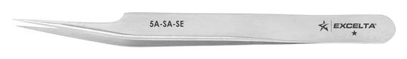 Excelta 5A-SA-SE Economy Anti-Magnetic Stainless Steel Tweezer with 10° Offset Ultra Fine Point Tips, 4.5" OAL