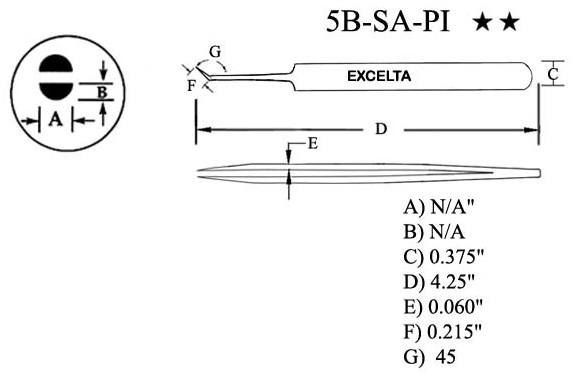 Excelta 5B-SA-PI Italian-Made Anti-Magnetic Stainless Steel Tweezers with 45° Bent, Tapered Ultra Fine Point Tips, 4.25" OAL