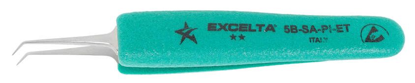 Excelta 5B-SA-PI-ET Italian-Made ESD-Safe Anti-Magnetic Stainless Steel Tweezer with Ergo-Tweeze® Handle & 45° Bent, Tapered, Ultra Fine Point Tips, 4.75" OAL