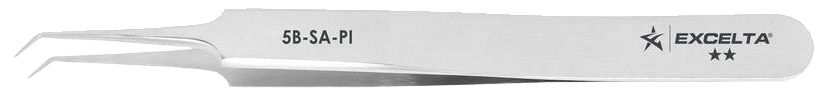 Excelta 5B-SA-PI Italian-Made Anti-Magnetic Stainless Steel Tweezers with 45° Bent, Tapered Ultra Fine Point Tips, 4.25" OAL