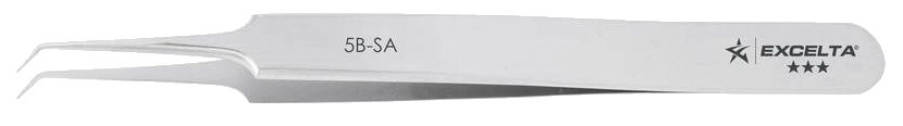 Excelta 5B-SA Swiss-Made Neverust® Anti-Magnetic Stainless Steel Tweezer with 45° Bent, Tapered, Ultra Fine Point Tips, 4.25" OAL