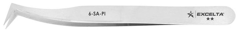 Excelta 6-SA-PI Italian-Made Anti-Magnetic Stainless Steel Component Handling Tweezer with 70° Angulated Flat, Sharp Point Tips, 4.5" OAL