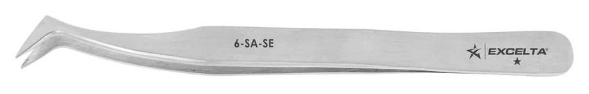 Excelta 6-SA-SE Economy Anti-Magnetic Stainless Steel Tweezer with 70° Angulated Flat, Sharp Point Tips, 4.5" OAL