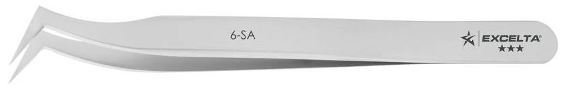 Excelta 6-SA Swiss-Made Neverust® Anti-Magnetic Stainless Steel Tweezer with 70° Angulated Flat, Sharp Point Tips, 4.5" OAL