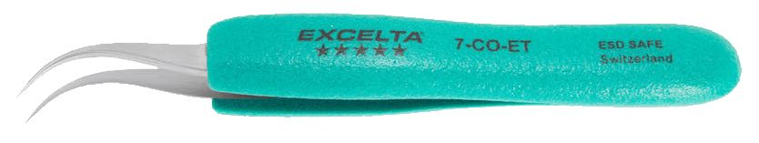 Excelta 7-CO-ET ESD-Safe Cobaltima® Tweezer with Ergo-Tweeze® Handle & 45° Curved, Very Fine, Tapered, Pointed, 0.003" Wide Tips