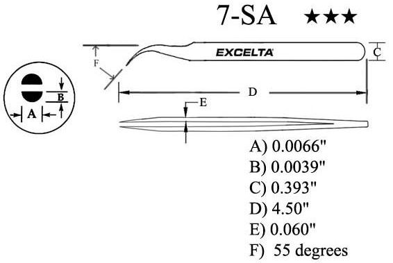 Excelta 7-SA-MP Precision Neverust® Stainless Steel with Mirror Polished & 55° Curved, Tapered, Very Fine, Pointed Tips